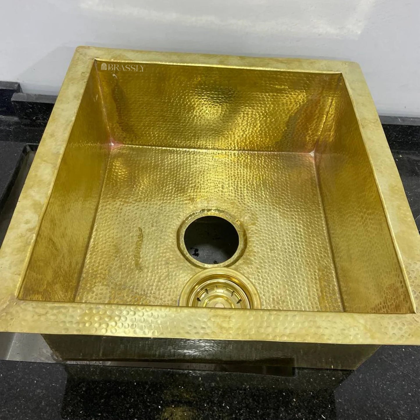 Hammered Brass Undermount Sink with Custom Drain - Kitchen, Bar & Outdoor