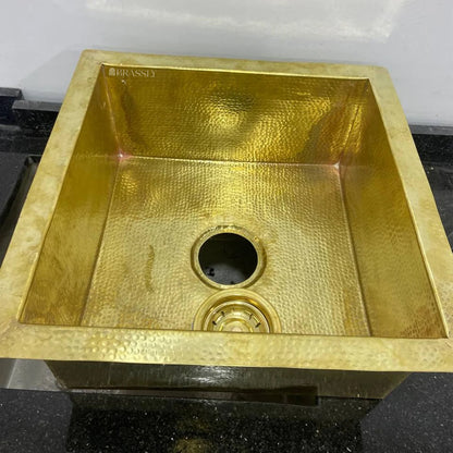 Hammered Brass Undermount Sink with Custom Drain - Kitchen, Bar & Outdoor