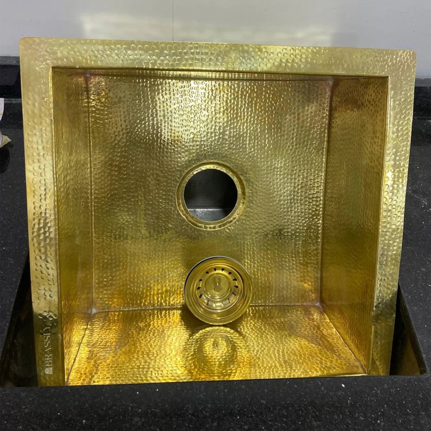 Hammered Brass Undermount Sink with Custom Drain - Kitchen, Bar & Outdoor