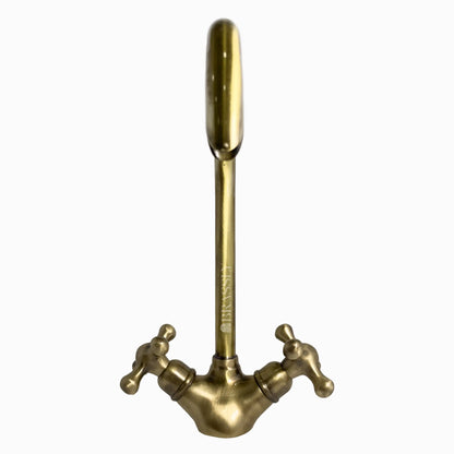 Bathroom Tap, Brass Kitchen Faucet Or Copper Gooseneck Tap with Simple Cross Handles