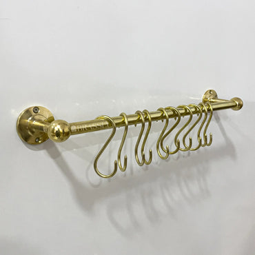 Brass Hanging Rail, Grove S Hooks,  Polished Brass