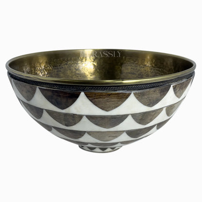 Brass Bathroom Sink, White And Black Pattern, Copper Resin Vanity Vessel Sink