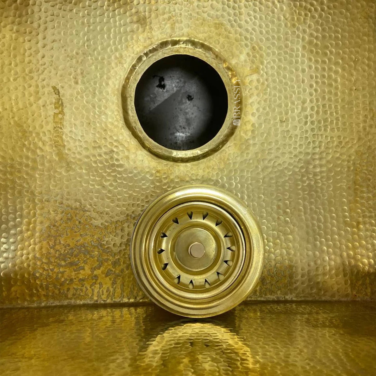 Hammered Brass Undermount Sink with Custom Drain - Kitchen, Bar & Outdoor