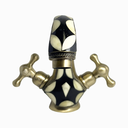 Brass Bathroom Tap With Resin And Bone Accents, Single Hole Bathroom, Vanity Sink Faucet With Cross Handles