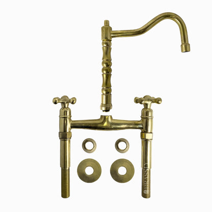 Unlacquered Brass 8" Bridge Tap, Deck Mount Tap, Vintage Kitchen Sink Tap
