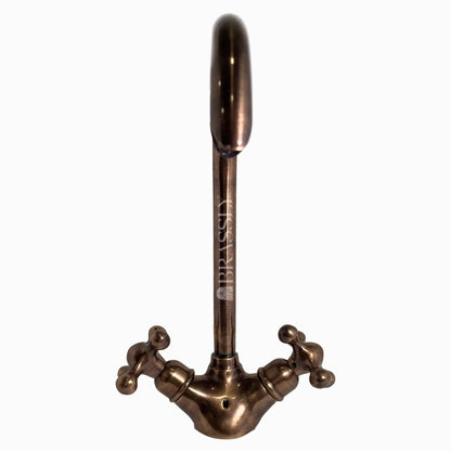 Bathroom Tap, Brass Kitchen Faucet Or Copper Gooseneck Tap with Simple Cross Handles