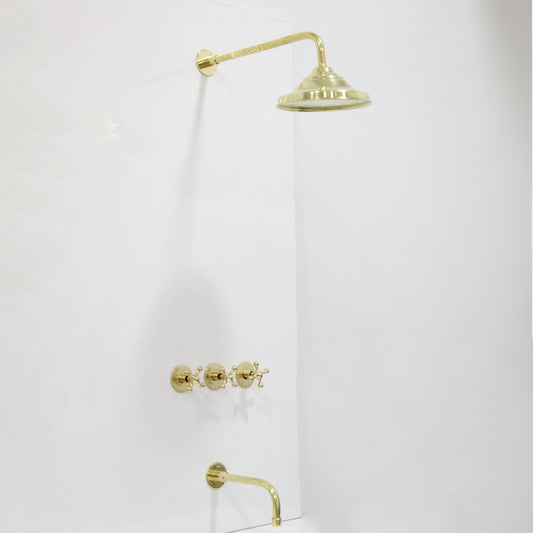 Brass Shower System, Straight Tub Filler And Head Shower, Plumbing Fixtures