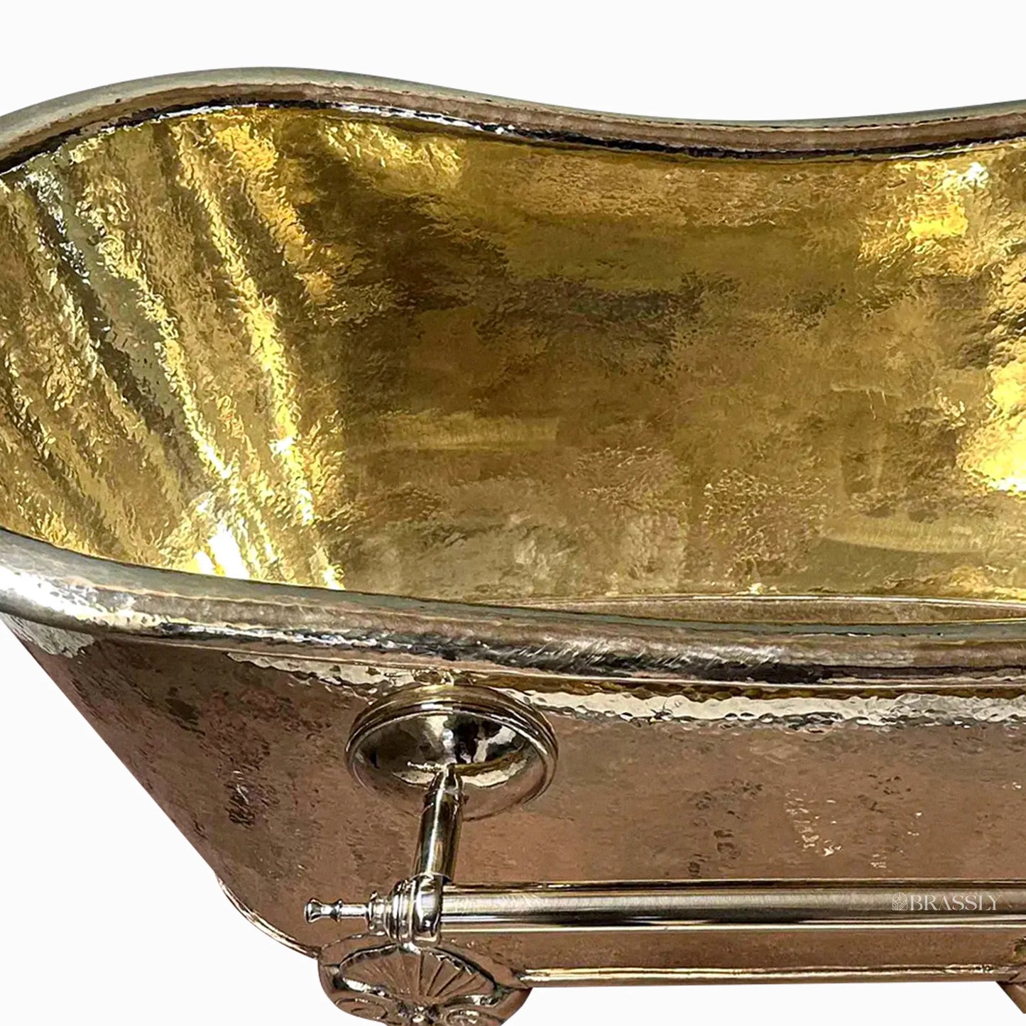 Unlacquered Brass Clawfoot Bathtub with Hammered Finish & Towel Holder – Luxury Freestanding Bath