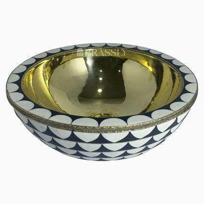 Brass Bathroom Sink, White And Black Pattern, Copper Resin Vanity Vessel Sink