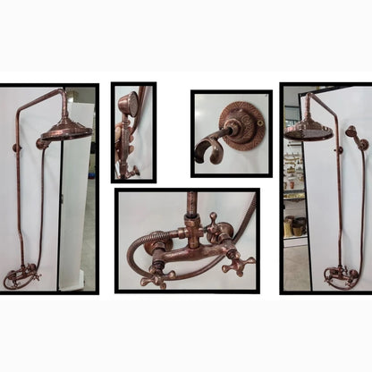 Unlacquered Copper Shower System with Vintage Round Showerhead, Handheld Shower