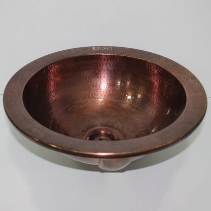 Hand-Engraved Copper Sink with Moroccan Round Vessel Design for Bathroom