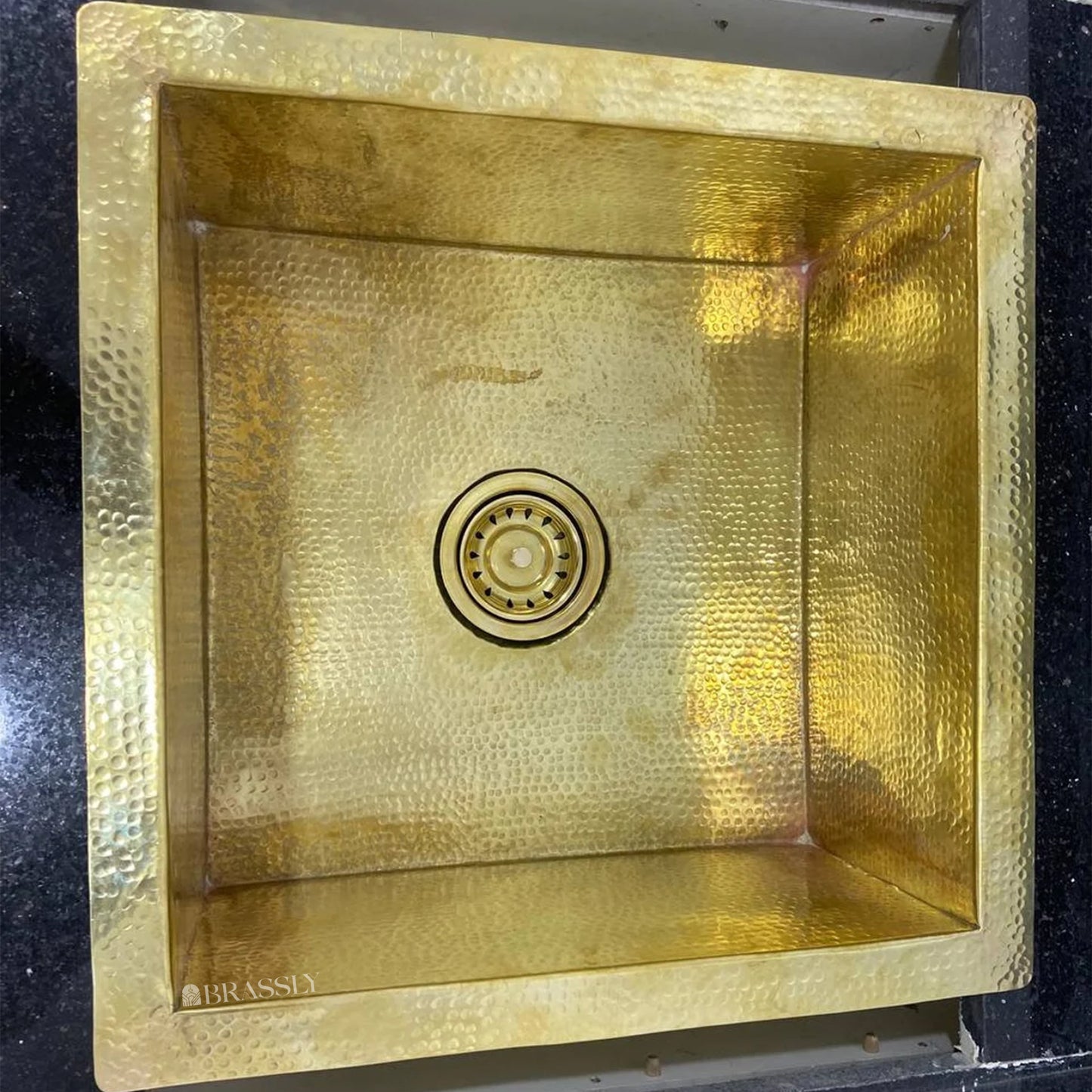 Hammered Brass Undermount Sink with Custom Drain - Kitchen, Bar & Outdoor