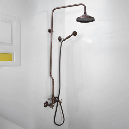 Unlacquered Copper Shower System with Vintage Round Showerhead, Handheld Shower