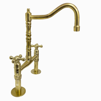 Unlacquered Brass 8" Bridge Tap, Deck Mount Tap, Vintage Kitchen Sink Tap