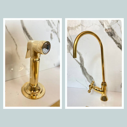 Unlacquered Solid Brass Kitchen Sink Tap - Vintage Brass Kitchen Tap for Elegant Kitchens