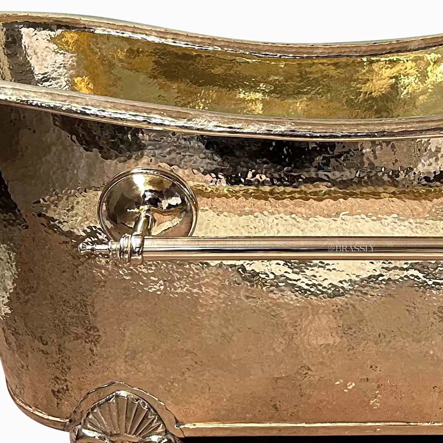 Unlacquered Brass Clawfoot Bathtub with Hammered Finish & Towel Holder – Luxury Freestanding Bath