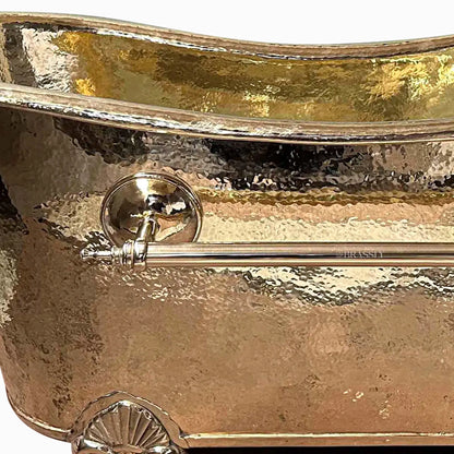 Unlacquered Brass Clawfoot Bathtub with Hammered Finish & Towel Holder – Luxury Freestanding Bath