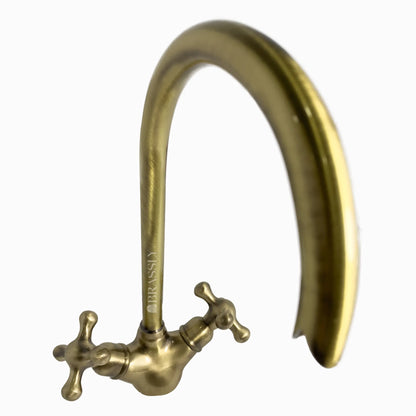 Bathroom Tap, Brass Kitchen Faucet Or Copper Gooseneck Tap with Simple Cross Handles