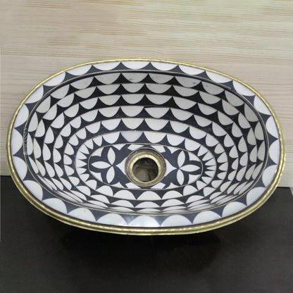 Handmade Resin and Bone Drop-In Bathroom Sink, Vintage Style Brass Basin Moroccan Sink