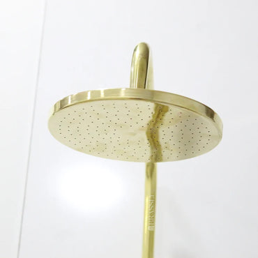 Brass Shower System with Tub Filler And Hand Shower, Unlacquered Exposed Pipe Design