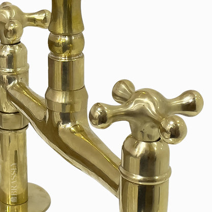 Unlacquered Brass 8" Bridge Tap, Deck Mount Tap, Vintage Kitchen Sink Tap