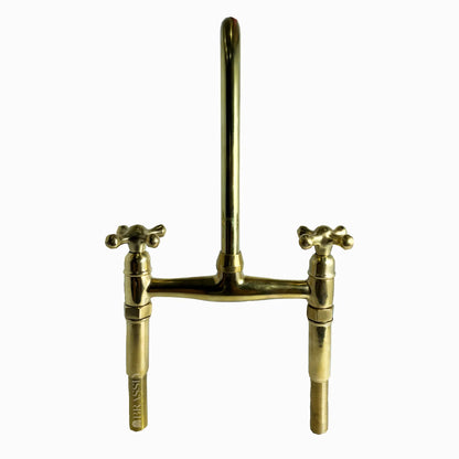 Unlacquered Brass 8" Bridge Tap, Deck Mount Tap, Vintage Kitchen Sink Tap