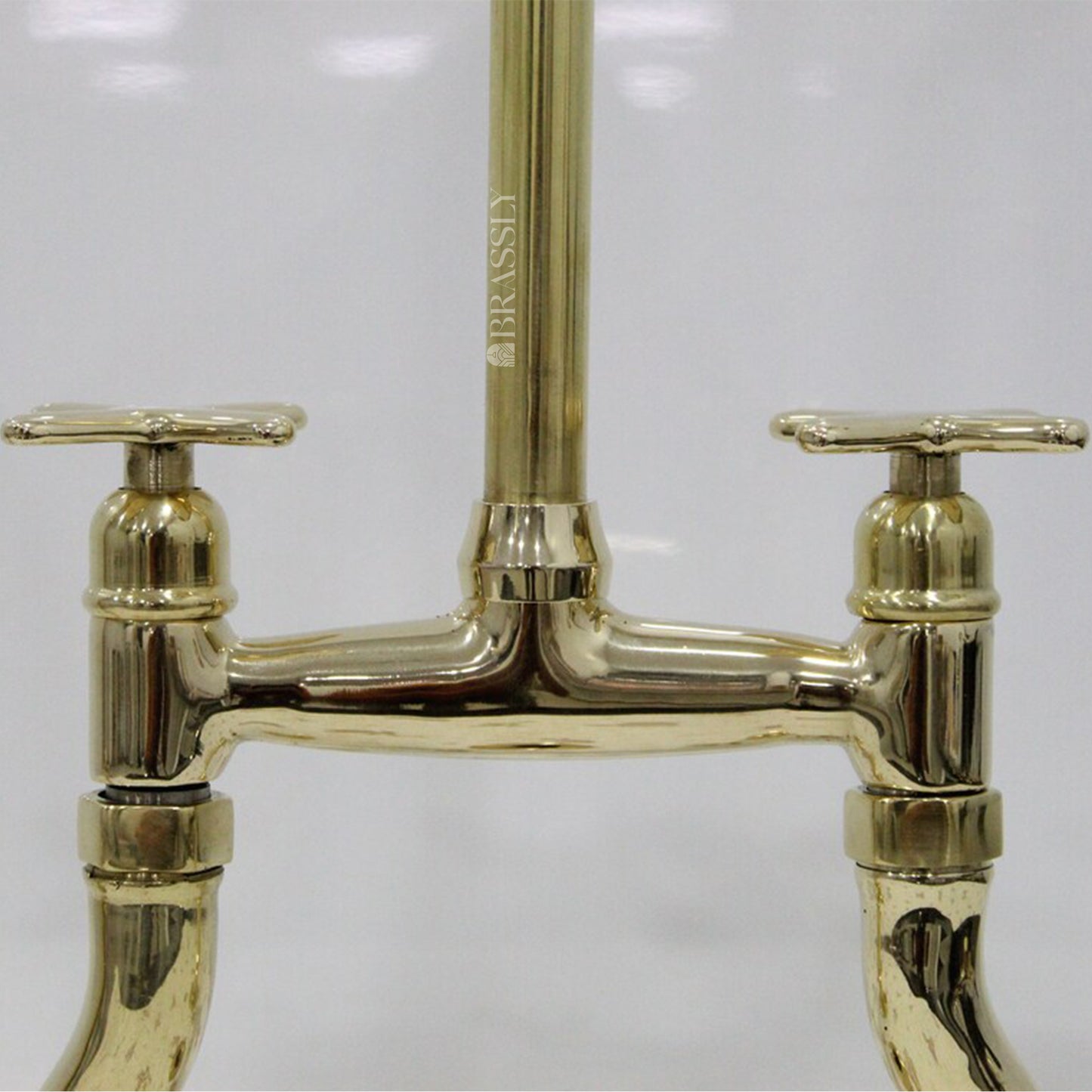 Unlacquered Brass Bridge Tap with Curved Legs and Custom Handles For Kitchen