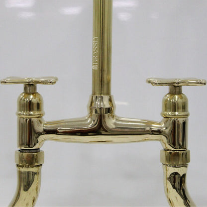 Unlacquered Brass Bridge Tap with Curved Legs and Custom Handles For Kitchen