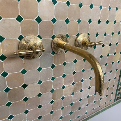 Wall-Mounted Brass Bathroom Tap with Vintage Lever Handles