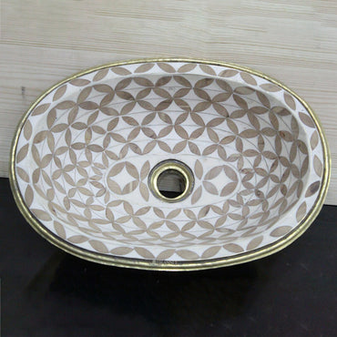 Handmade Moroccan Brass Drop-In Sink with Resin and Brown Wood - Unique Vintage Bathroom Decor