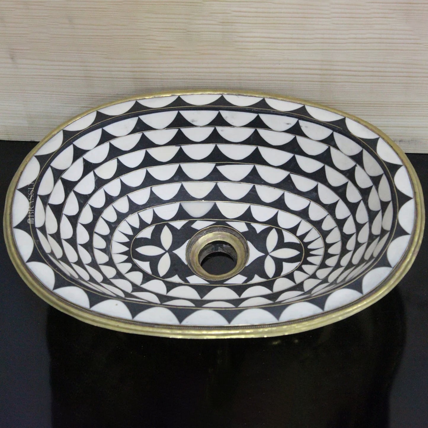 Handmade Resin and Bone Drop-In Bathroom Sink, Vintage Style Brass Basin Moroccan Sink