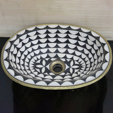 Handmade Resin and Bone Drop-In Bathroom Sink, Vintage Style Brass Basin Moroccan Sink