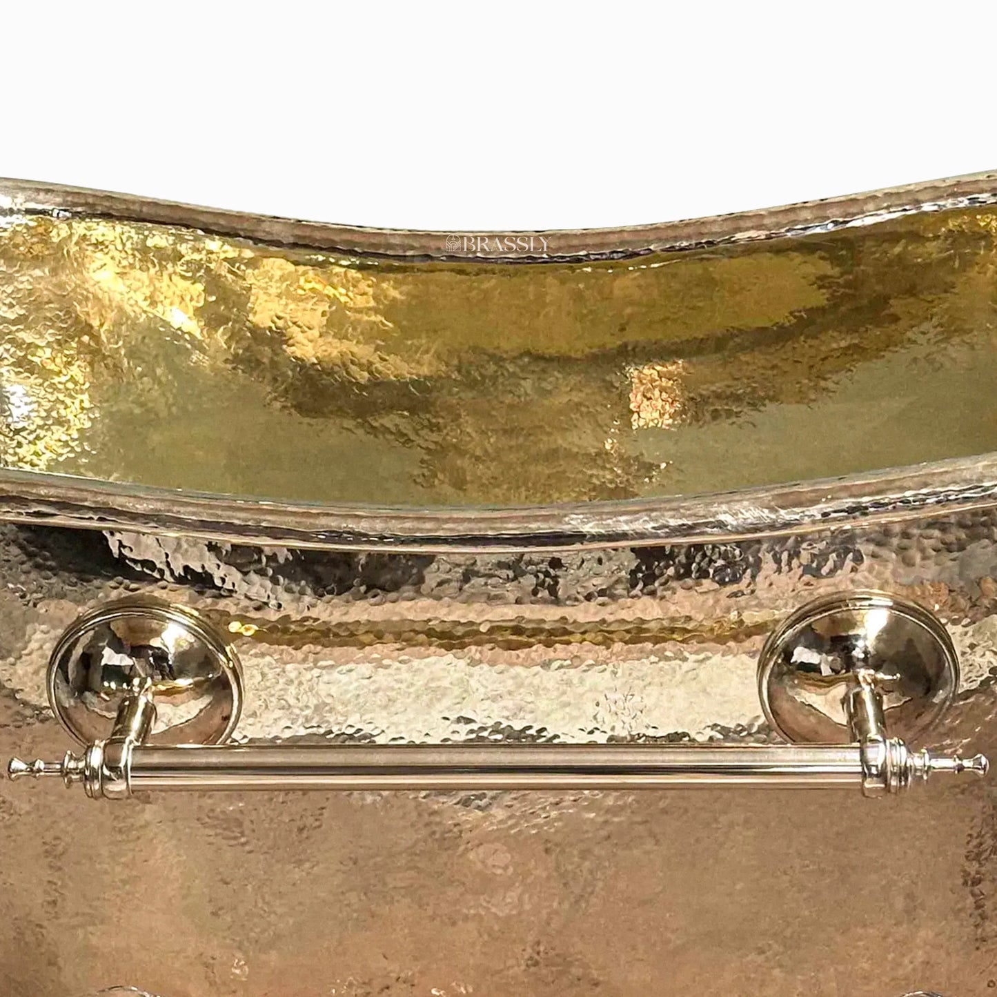 Unlacquered Brass Clawfoot Bathtub with Hammered Finish & Towel Holder – Luxury Freestanding Bath