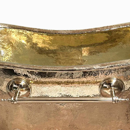 Unlacquered Brass Clawfoot Bathtub with Hammered Finish & Towel Holder – Luxury Freestanding Bath