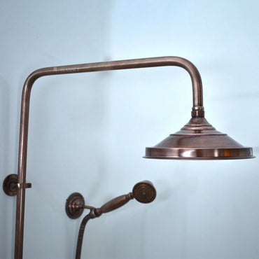 Unlacquered Copper Shower System with Vintage Round Showerhead, Handheld Shower