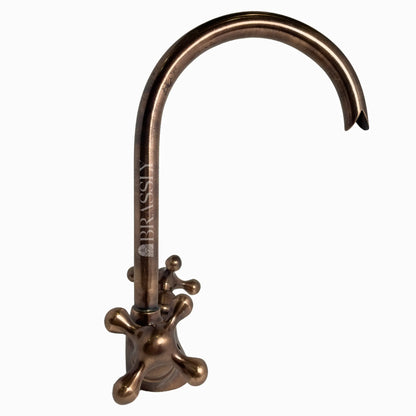 Bathroom Tap, Brass Kitchen Faucet Or Copper Gooseneck Tap with Simple Cross Handles