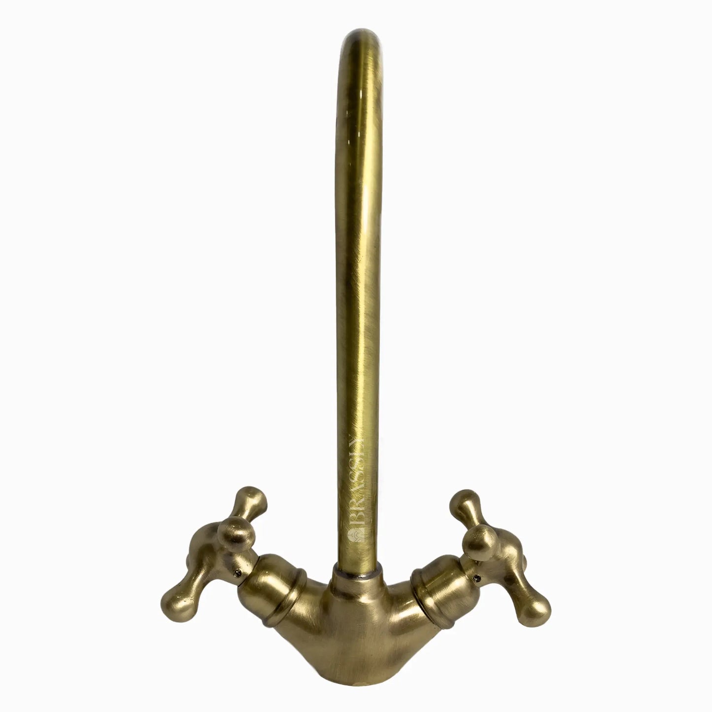 Bathroom Tap, Brass Kitchen Faucet Or Copper Gooseneck Tap with Simple Cross Handles