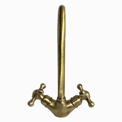 Bathroom Tap, Brass Kitchen Faucet Or Copper Gooseneck Tap with Simple Cross Handles