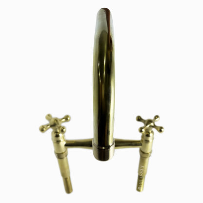 Unlacquered Brass 8" Bridge Tap, Deck Mount Tap, Vintage Kitchen Sink Tap