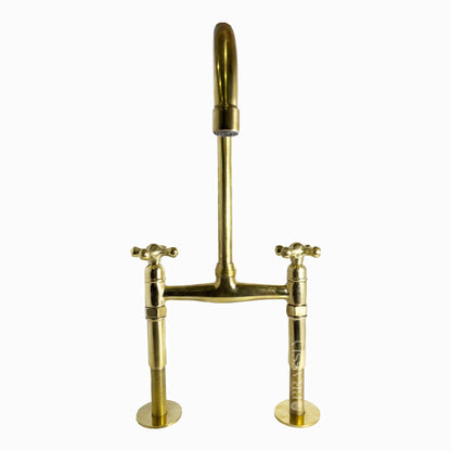 Unlacquered Brass 8" Bridge Tap, Deck Mount Tap, Vintage Kitchen Sink Tap