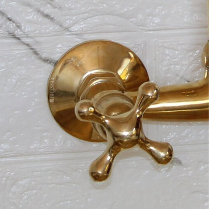 Unlacquered Brass Wall-Mount Gooseneck Kitchen Tap with Cross Handles