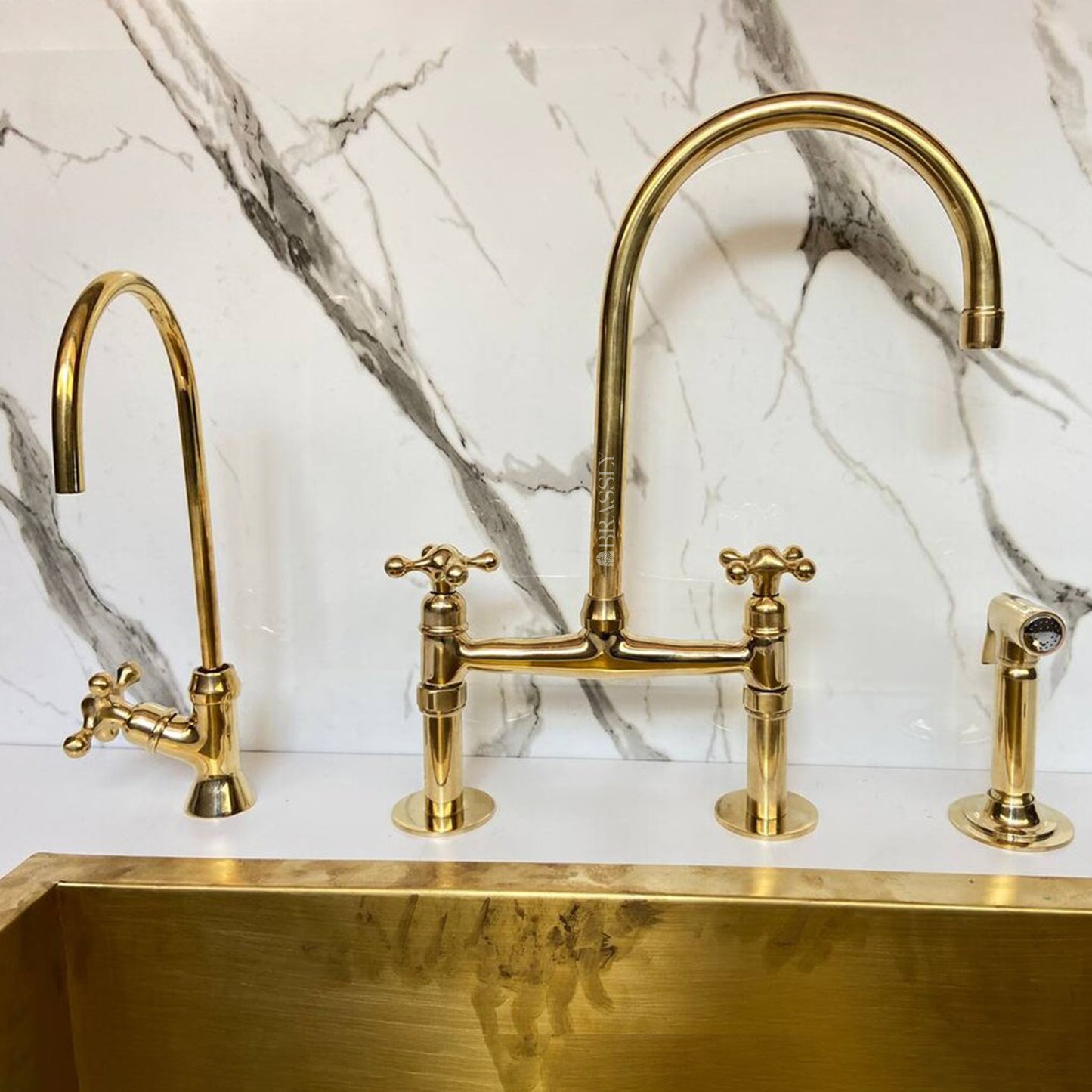 Unlacquered Solid Brass Kitchen Sink Tap - Vintage Brass Kitchen Tap for Elegant Kitchens