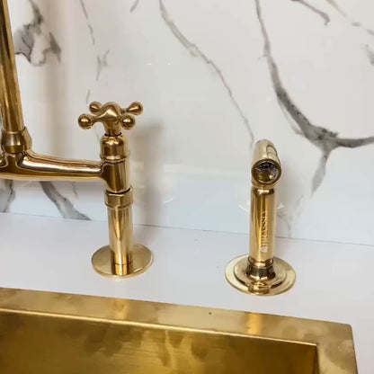 Unlacquered Solid Brass Kitchen Sink Tap - Vintage Brass Kitchen Tap for Elegant Kitchens
