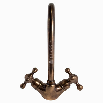 Bathroom Tap, Brass Kitchen Faucet Or Copper Gooseneck Tap with Simple Cross Handles
