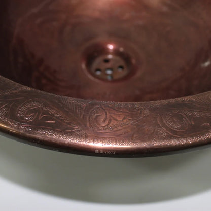 Hand-Engraved Copper Sink with Moroccan Round Vessel Design for Bathroom
