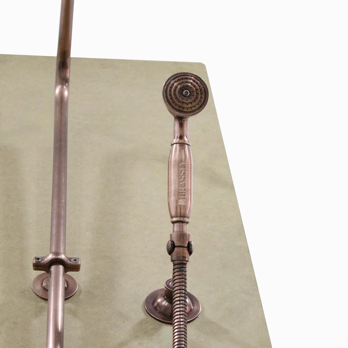 Copper Shower System With Handheld Sprayer, Vintage Rain Showerhead System