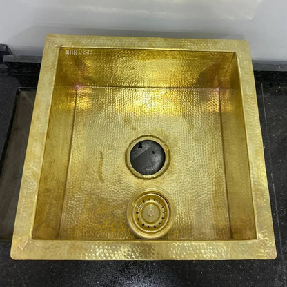 Hammered Brass Undermount Sink with Custom Drain - Kitchen, Bar & Outdoor