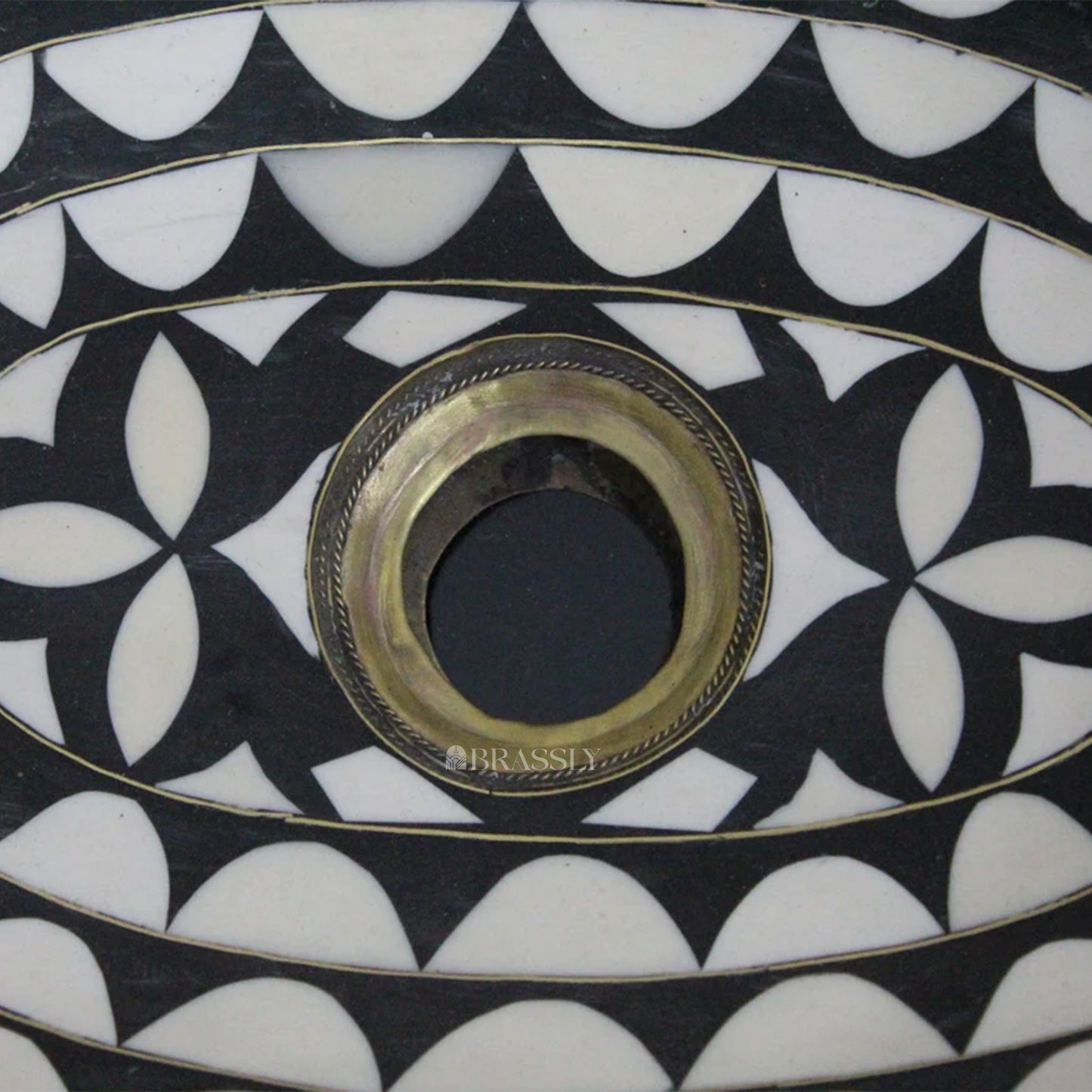 Handmade Resin and Bone Drop-In Bathroom Sink, Vintage Style Brass Basin Moroccan Sink