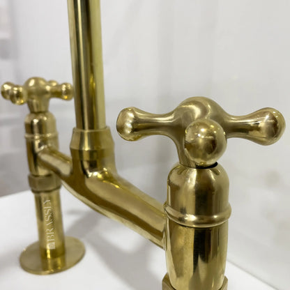 Unlacquered Brass 8" Bridge Tap, Deck Mount Tap, Vintage Kitchen Sink Tap
