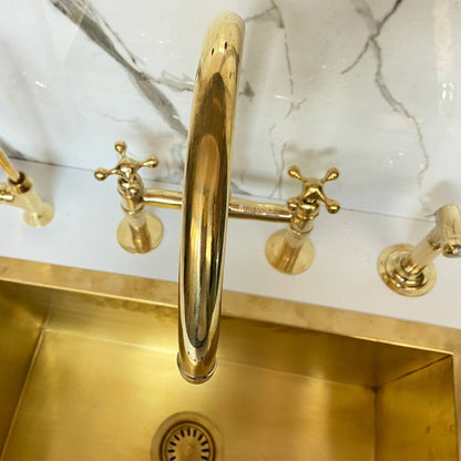 Unlacquered Solid Brass Kitchen Sink Tap - Vintage Brass Kitchen Tap for Elegant Kitchens